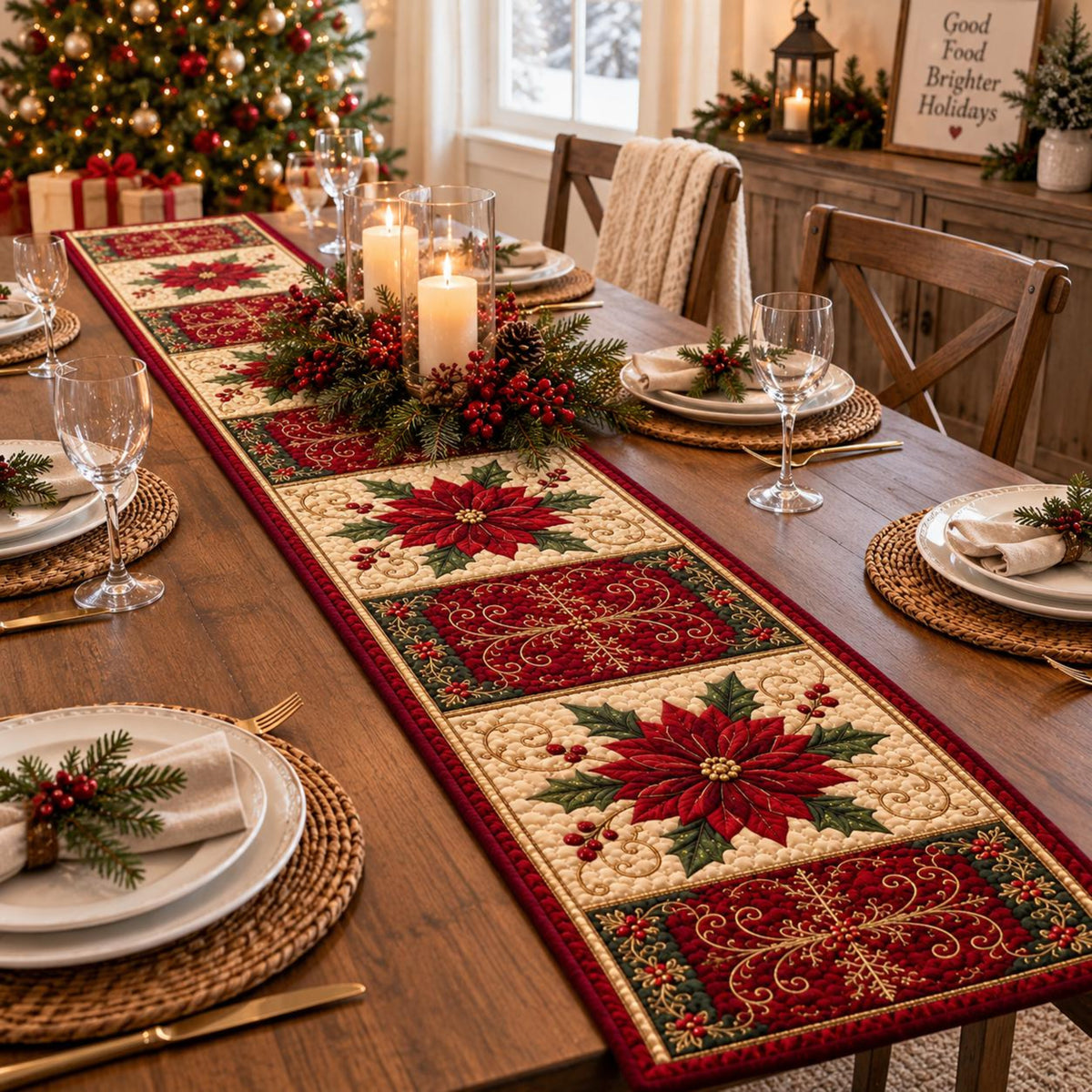 Red Poinsettia Quilt-Style Table Runner, Farmhouse Holiday Dining Decor 8173b865-1c18-4fb0-ae3e-19b7bbe173a9-3.jpg