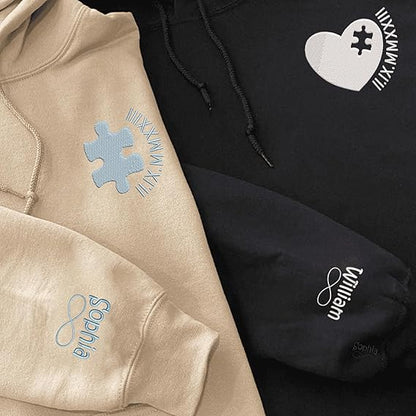 Custom Embroidered Perfect Heart and Puzzle Piece Roman Numeral Sweatshirt Hoodie, Custom Name for Couple, Custom Letter Name On Sleeve, Gifts for Him Her, Matching Couples Hoodies 81BITciPhJL._AC_SX569.jpg