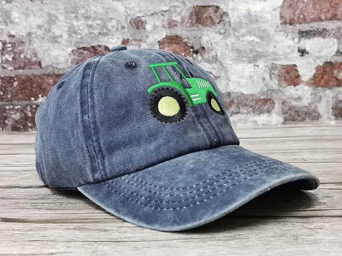 Embroidered Farm Tractor Hats for Boys Girls