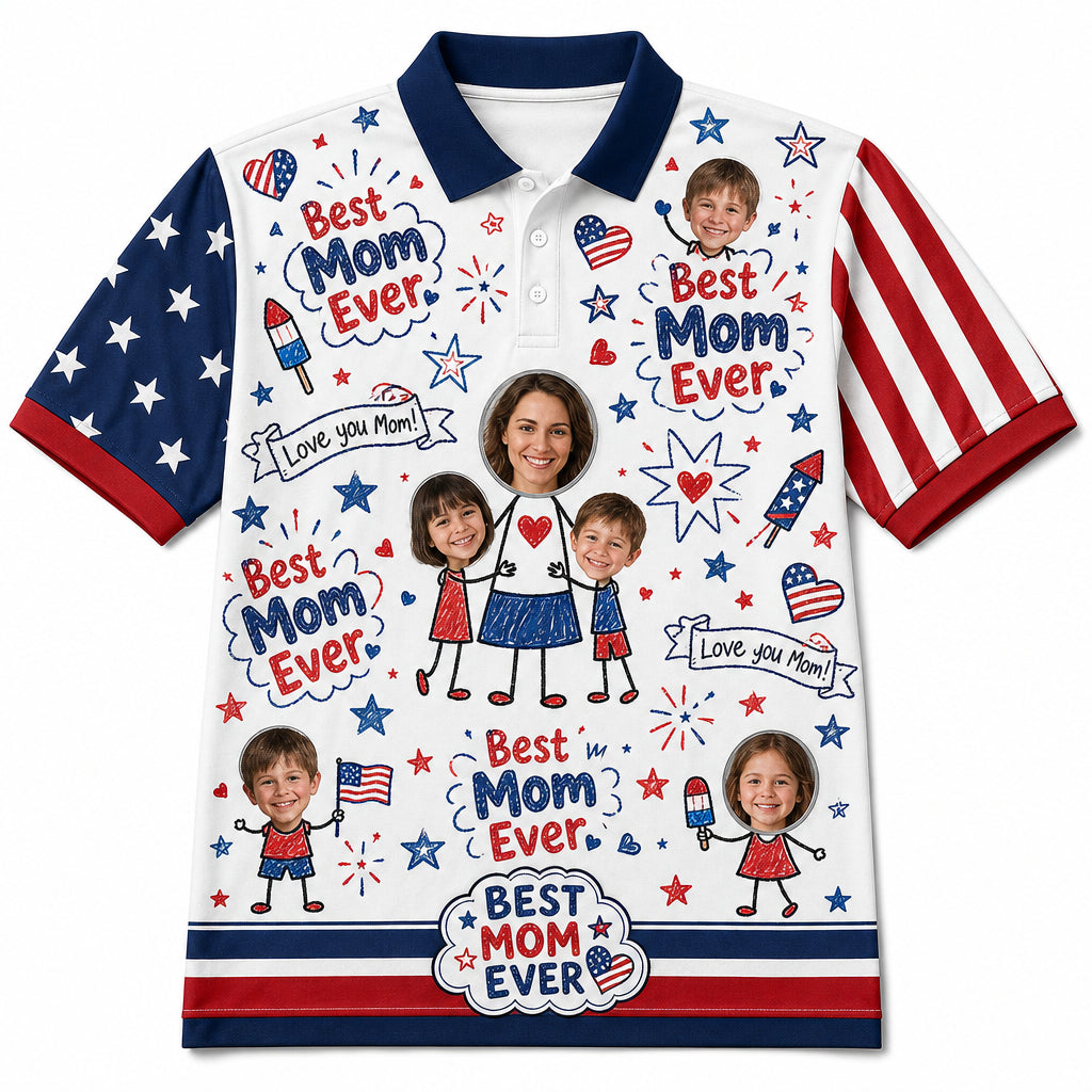 Best Mom Ever Patriotic Photo Polo - Hero