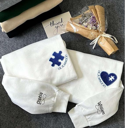 Custom Embroidered Perfect Heart and Puzzle Piece Roman Numeral Sweatshirt Hoodie, Custom Name for Couple, Custom Letter Name On Sleeve, Gifts for Him Her, Matching Couples Hoodies 81lj67x-roL._AC_SX569.jpg