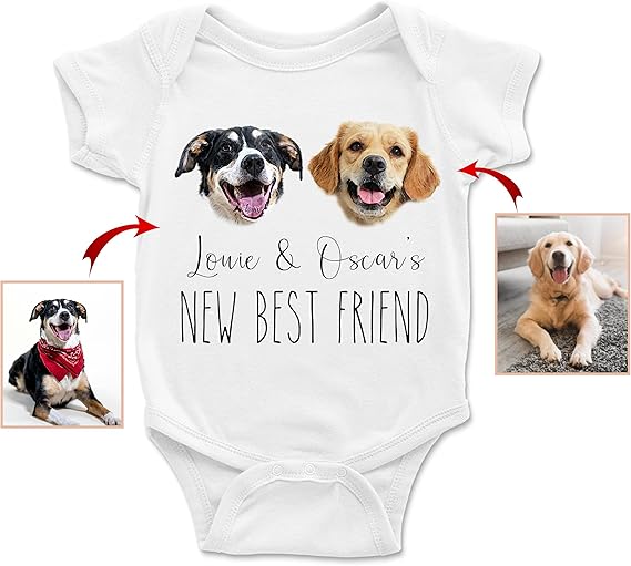 New Friends Custom Baby Bodysuit with Pet Portrait, Pregnancy Annoucement Gift, New Best Friend Onesie, Baby Gifts, Custom Dog and Cat Breeds, Toddler Baby Boy Girl Bodysuit 81mpDXZ6GOL._AC_SX569.jpg