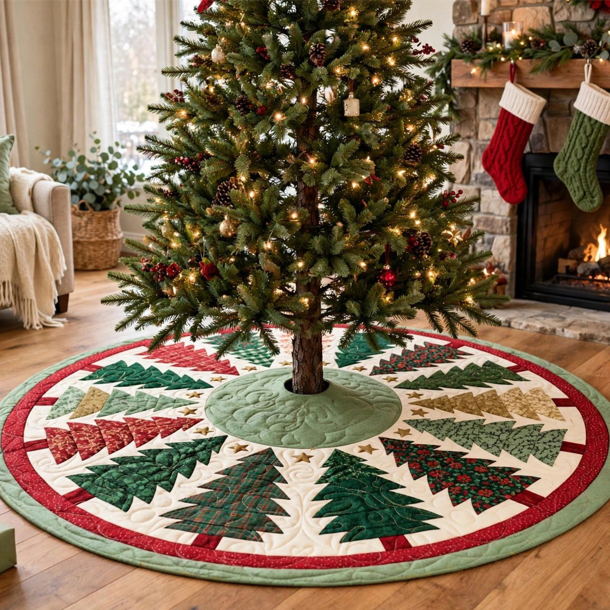 Christmas Tree Quilted Tree Skirt, Patchwork Christmas Tree Skirt, Red Green Holiday Tree Base Cover, Traditional Xmas Decor, Family Gift 8250cd15-2f05-40f7-b97a-d83a9bdba070-6.png