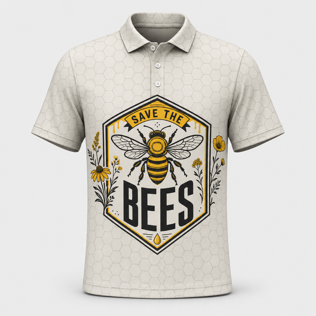Save The Bees Hex Badge Polo - Polo shirt - All over printed 837b8168-ae0b-4249-8adb-4e28b304289b.png
