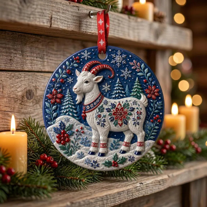 Handcrafted Ceramic Christmas Goat Ornament 3D, Festive 3D Winter Wonderland Decor, Unique Holiday Tree Decoration Gift 83865440-38f2-4721-8613-074592b412ff-j4.webp