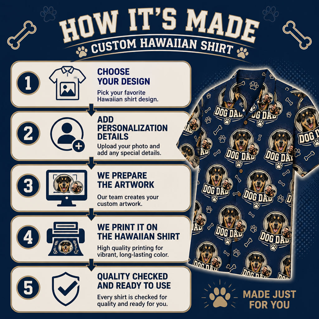 Custom Dog Dad Hawaiian Shirt – Upload Pet Photo - How to customize