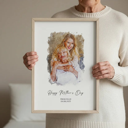 Custom Watercolor From Photo Print - Personalised Mother's Day Portrait Poster