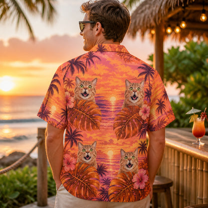 Custom Cat Face Sunset Tropical (Orange/Pink) - Lifestyle 2
