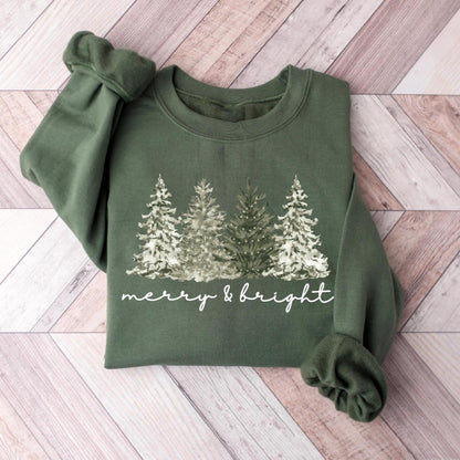 Merry& Bright Christmas Tree Sweatshirt, Womens Festive Holiday Sweater, Cute Family Xmas Gift 84a0920e-ad81-4c5e-9b47-42179fa43254-banner-1.jpg
