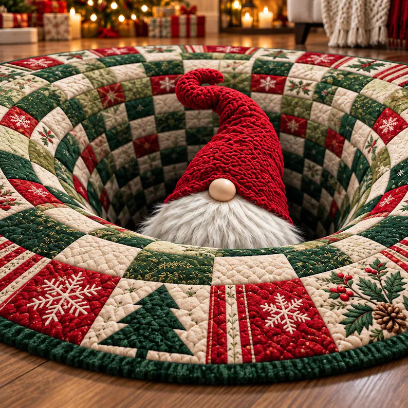 Christmas Gnome 3D Illusion Round Rug, Festive Patchwork Optical Illusion Carpet, Red Green Holiday Area Rug, Winter Home Decor 8644e187-351c-41b5-8b78-216f56adeeb4-d1.png