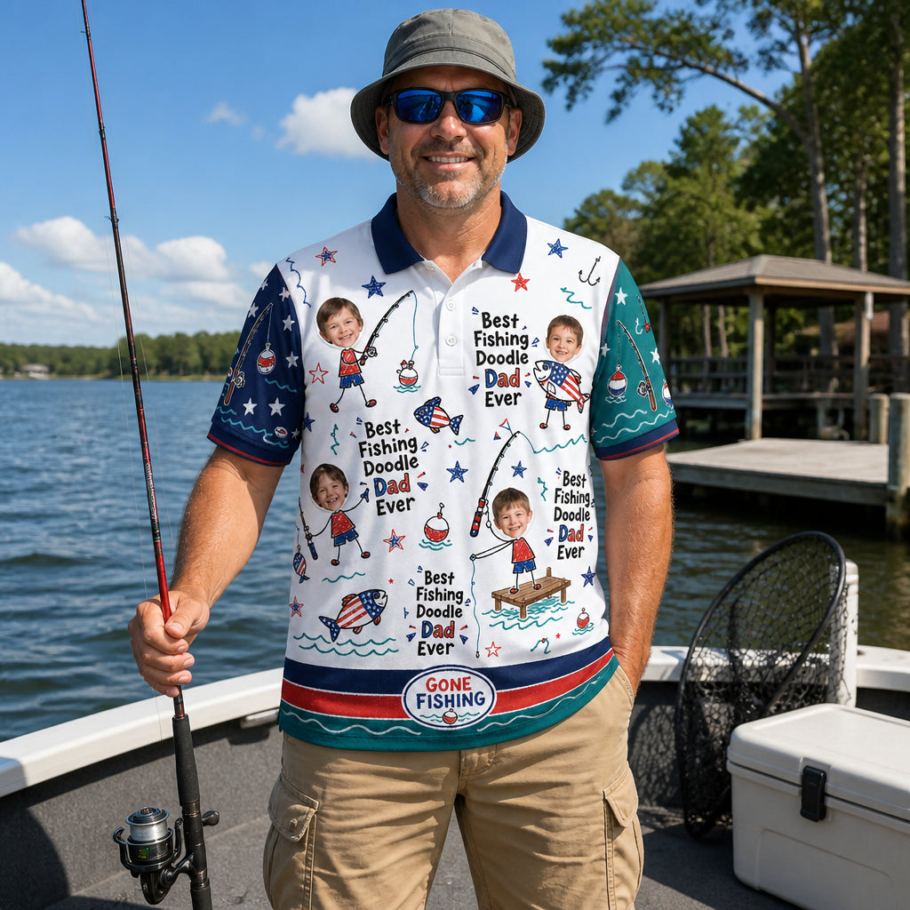 Best Dad Ever Fishing Doodle Polo - Lifestyle 1