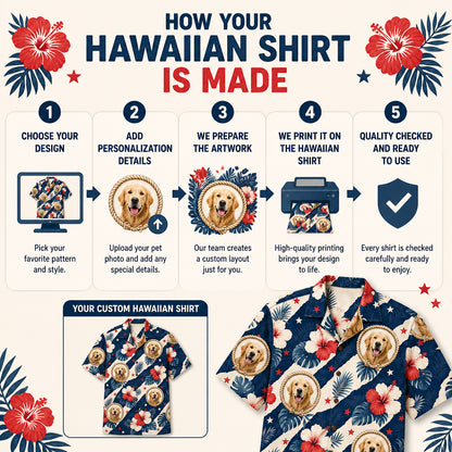 Custom Pet Face Patriotic Hibiscus Hawaiian Shirt - How it is made
