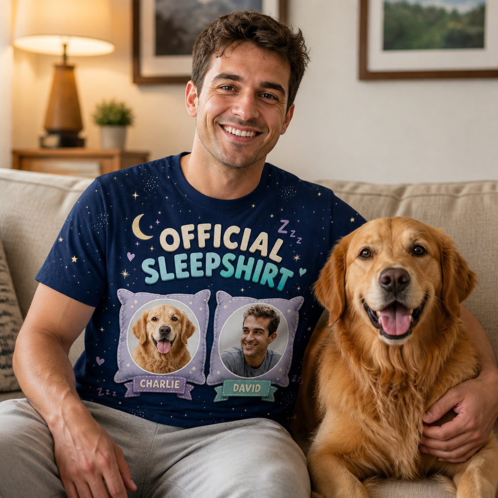 Official Sleepshirt — Pet + Owner Photo AOP Tee - Lifestyle 2