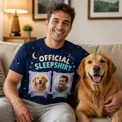 Official Sleepshirt — Pet + Owner Photo AOP Tee - Lifestyle 2