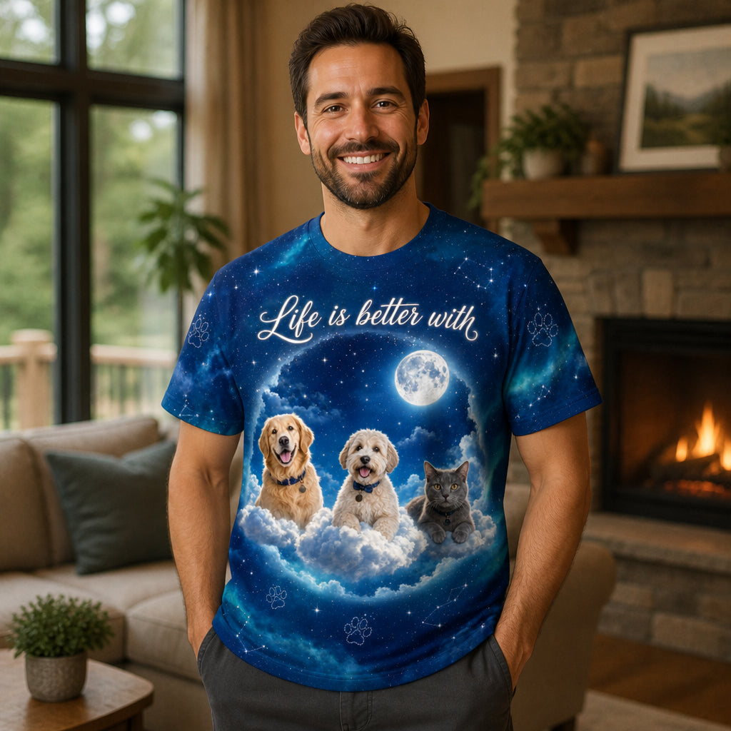 Moonlit Pets-on-Cloud Photo Collage Tee - Personalized T-Shirt - All Over Printed 87ba7444-4d72-4b5b-826a-63eda3a86e31.jpg