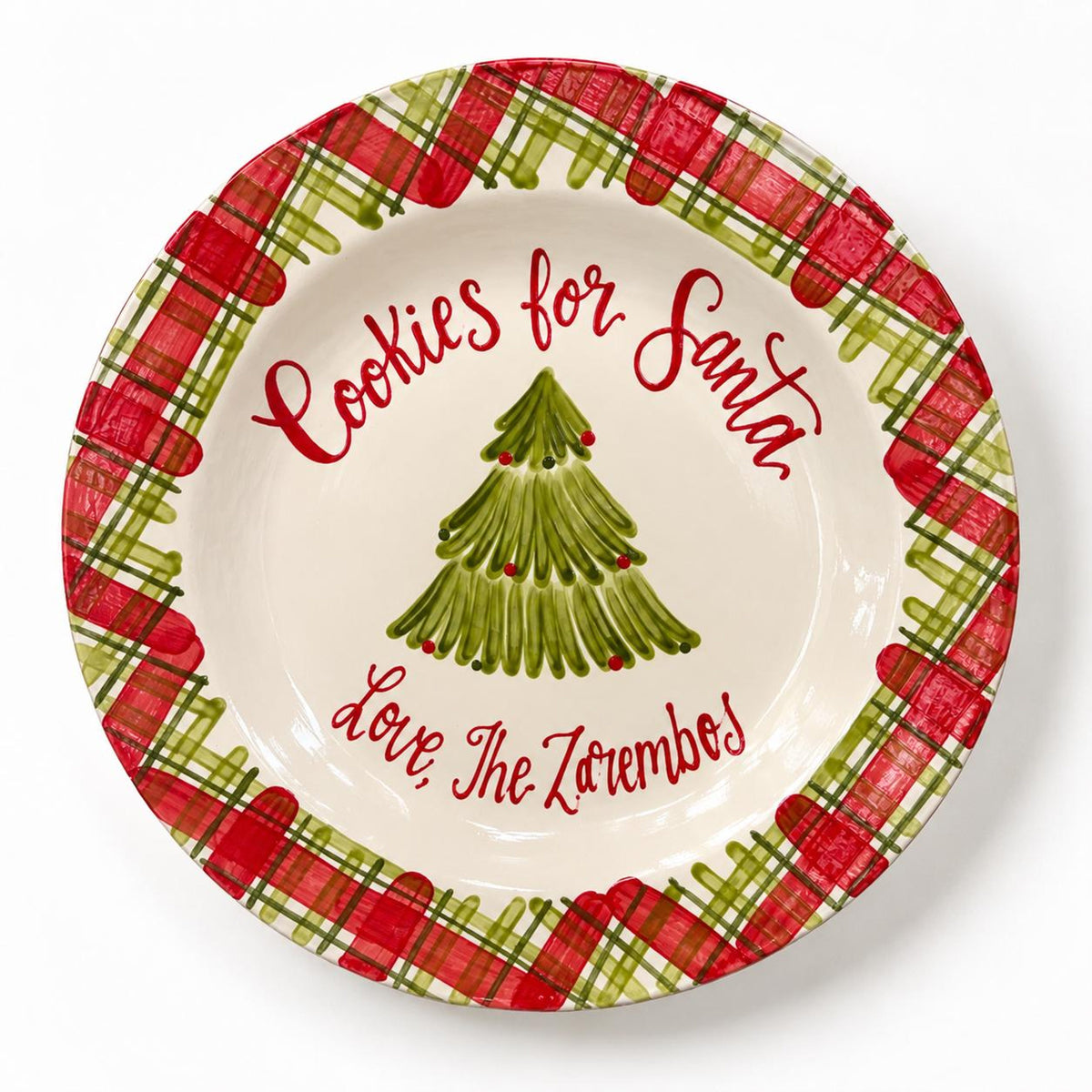 Personalized Cookies for Santa Ceramic Plate, Custom Family Name Christmas Tree Plate, Red & Green Plaid Christmas Eve Decor, Family Christmas Gift 88194789-d230-454b-9428-5dccb9c91366-1.jpg