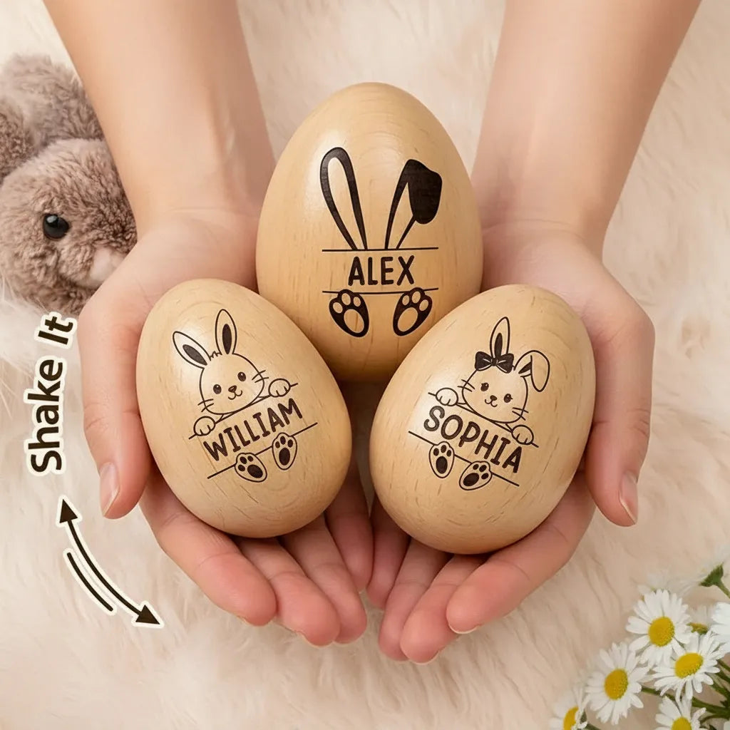 Adorable Bunny With Name - Personalized Wooden Easter Egg