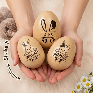 Adorable Bunny With Name - Personalized Wooden Easter Egg