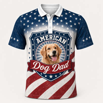 American Dog Dad Photo Polo – Personalized Pet Portrait - Hero