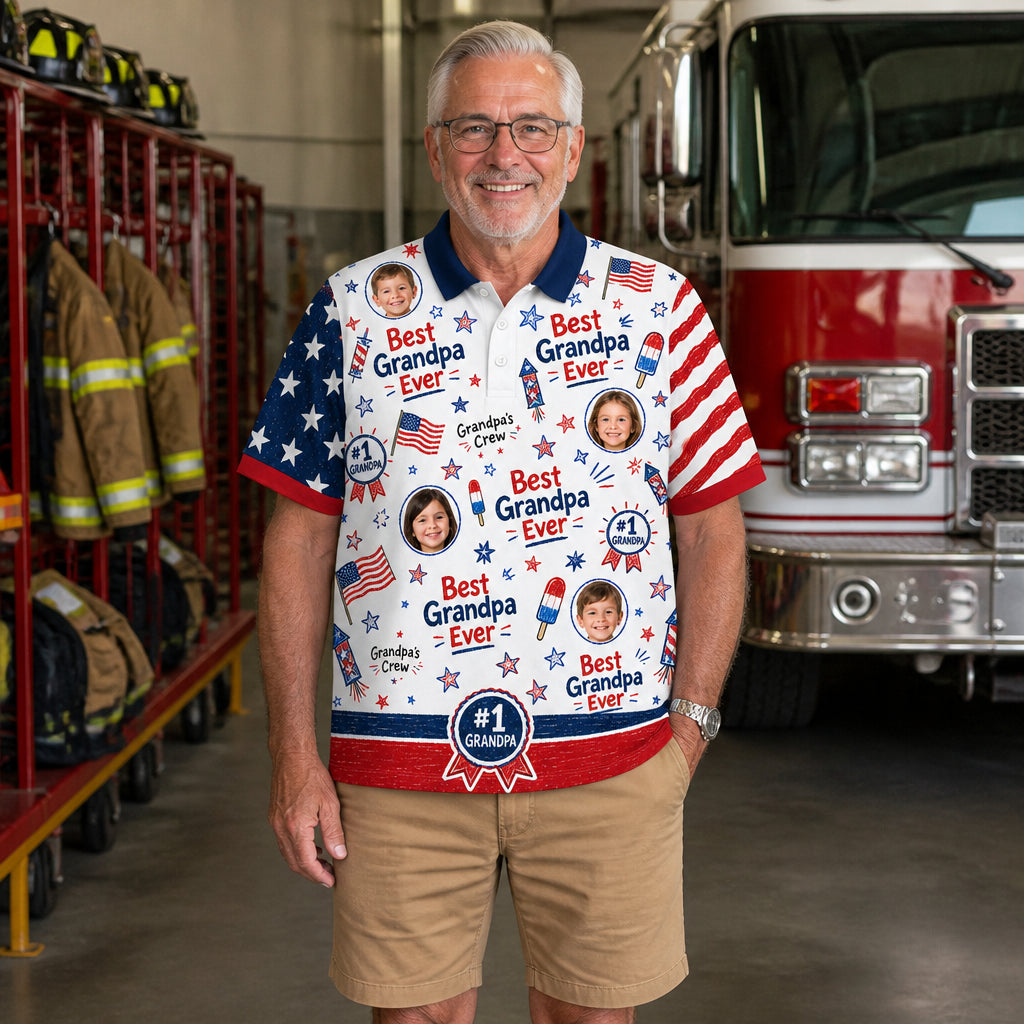 Best Grandpa Ever Patriotic Photo Polo - Lifestyle 1