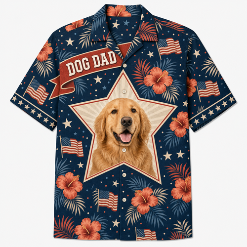 Patriotic Dog Dad Hawaiian Shirt — Custom Pet Photo - Hero