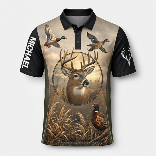 Hunter Wildlife AOP Polo – Personalized Sleeve Name - Personalized Polo shirt - All over printed 893da237-20b5-4028-ac5f-54ba819b5e76.png