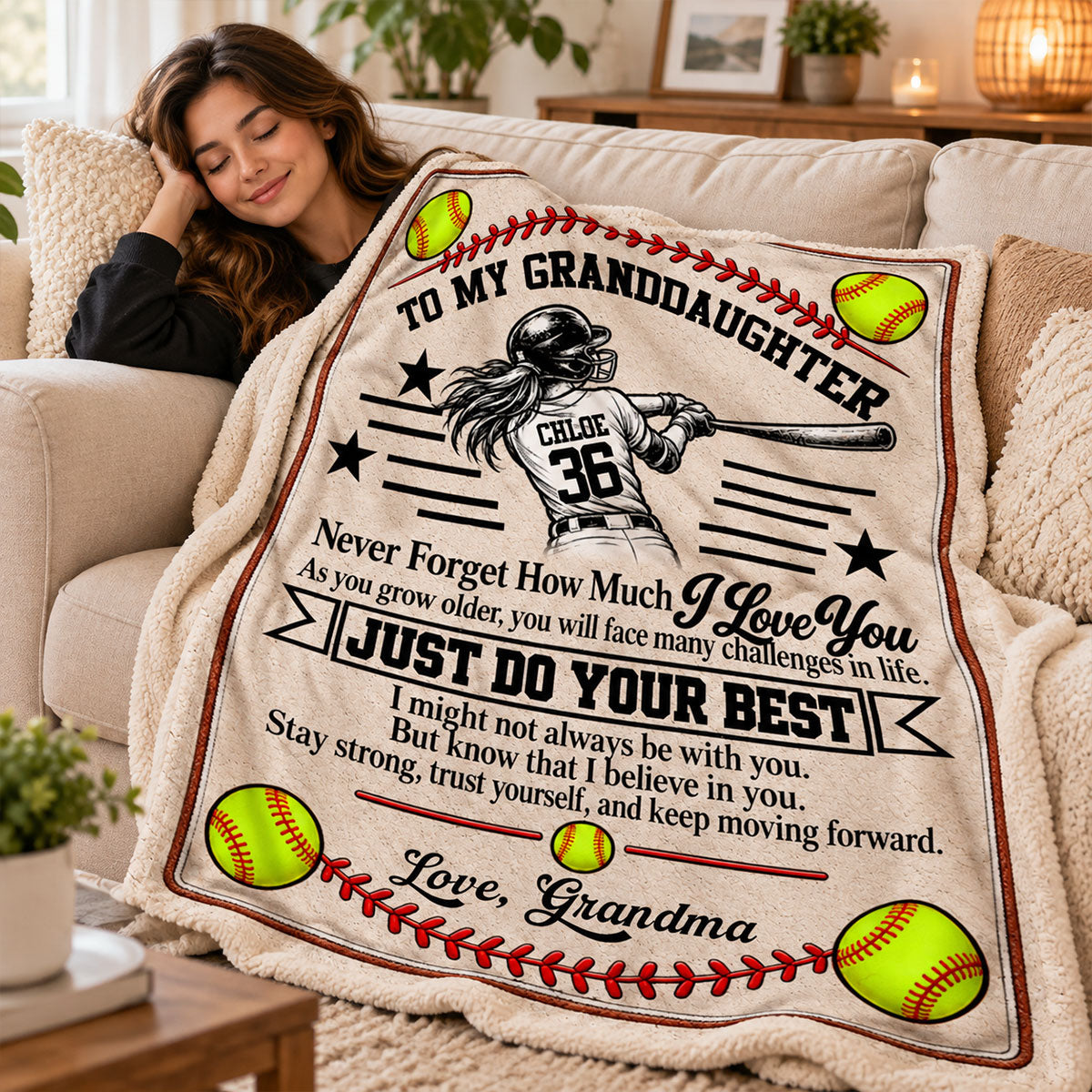 To My Granddaughter Softball Version - Personalized Blanket 89cf8b6f-27ae-4d71-a3c5-f0becf54c8d6-1.jpg
