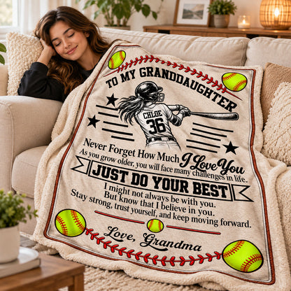 To My Granddaughter Softball Version - Personalized Blanket 89cf8b6f-27ae-4d71-a3c5-f0becf54c8d6-1.jpg