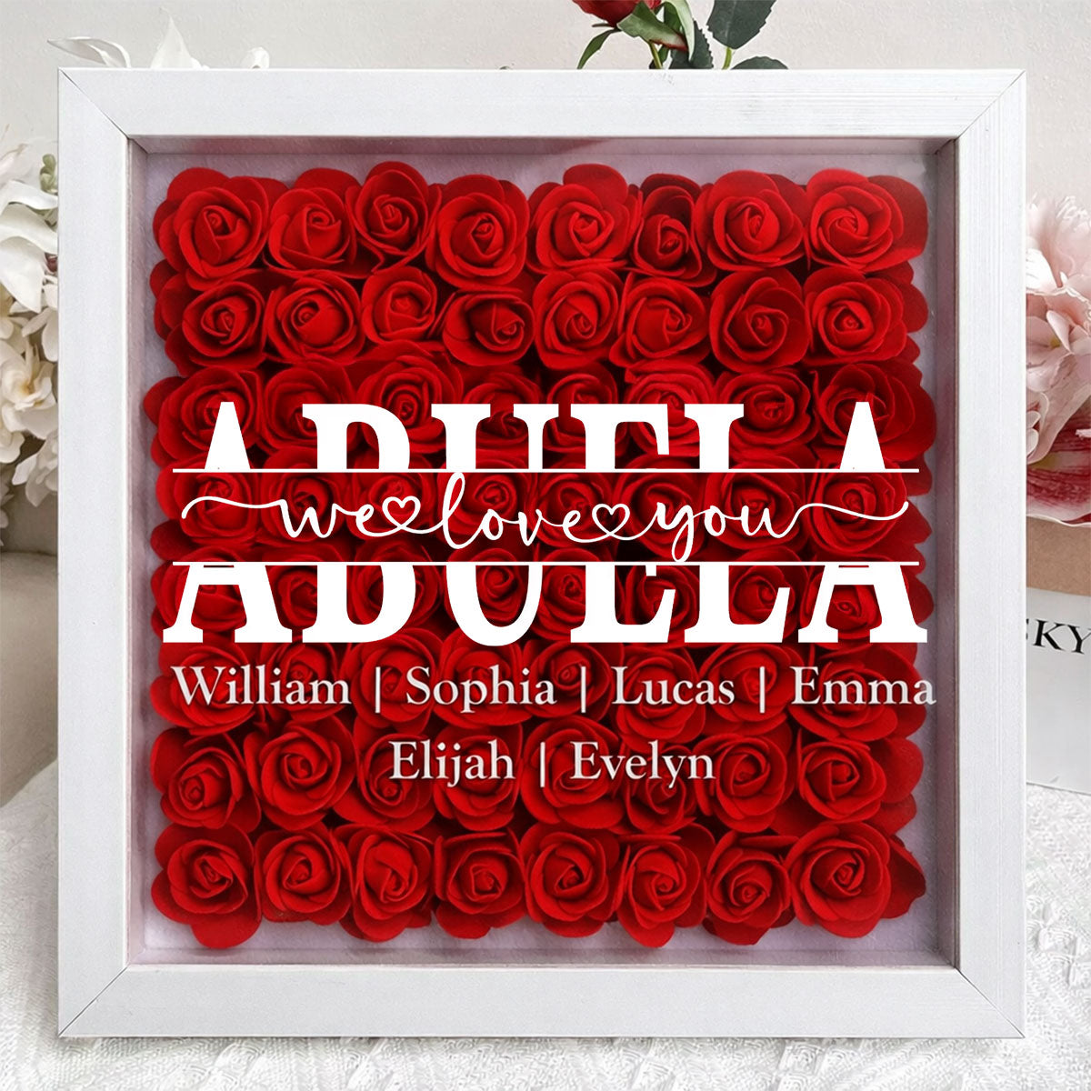 We Love You Mom - Personalized Flower Shadow Box