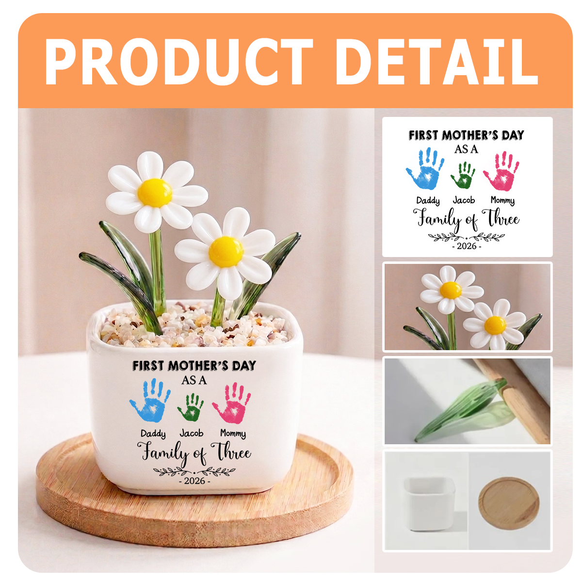 First Mother's Day Personalized Glass Everlasting Flower