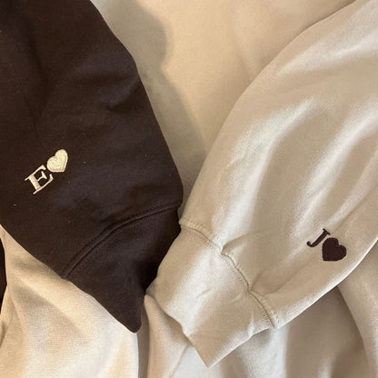 I Love My Girlfriend Embroidered Sweatshirt Hoodie, Embroidered Initials On Sleeve, Gift For Couple