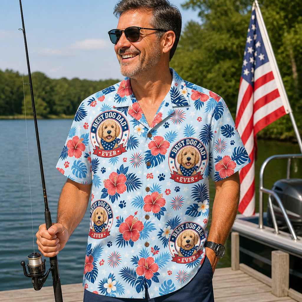 Patriotic Best Dog Dad Aloha Shirt - Lifestyle 1