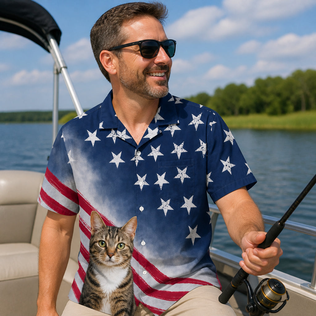 Custom Photo Patriotic Cat Hawaiian Shirt - Lifestyle 1