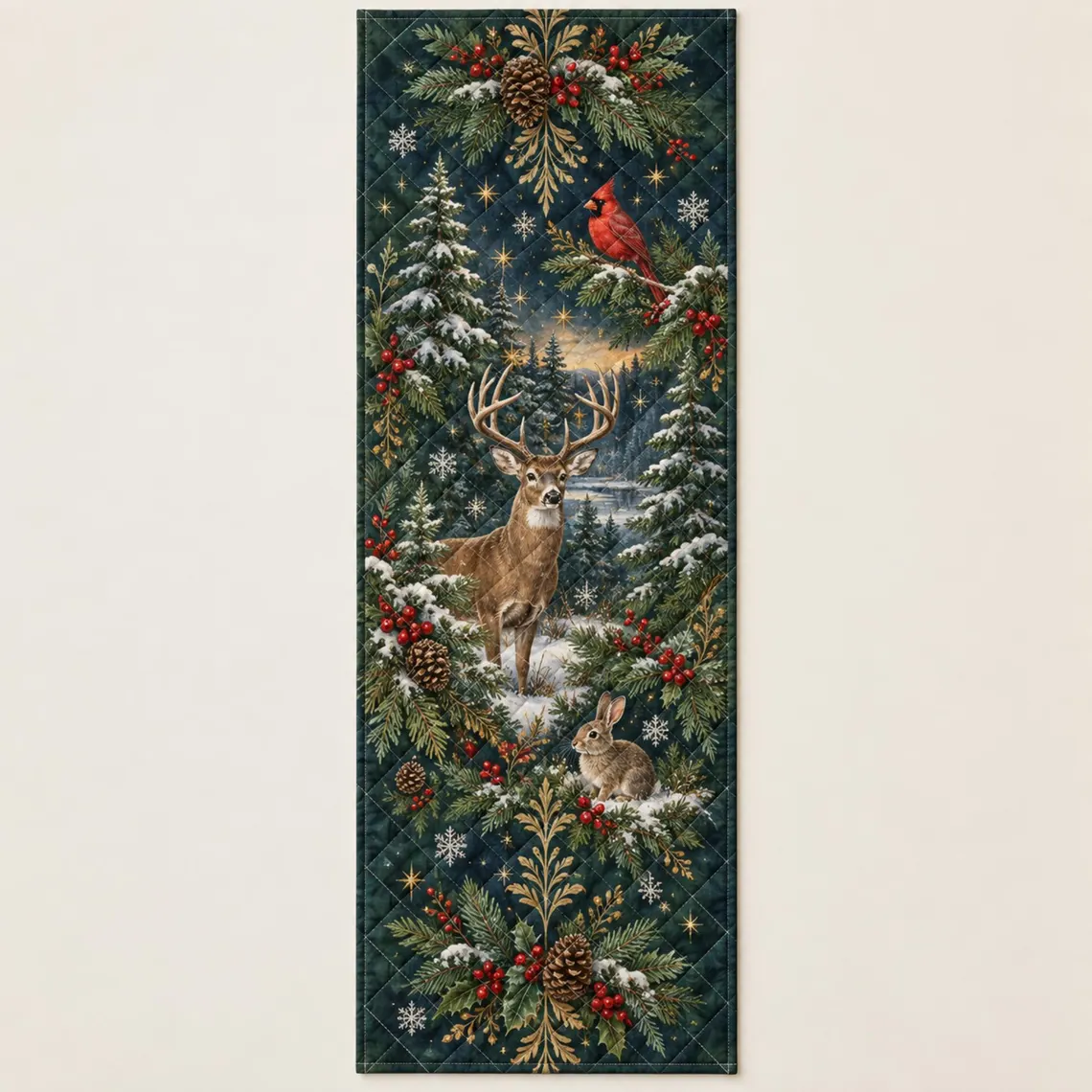 Quilted Woodland Christmas Table Runner, Deer, Cardinal & Rabbit Holiday Design, Rustic Winter Dining Table Decor 8e0831e0-d1dc-48b9-a20f-e19563a04970-zcc.png