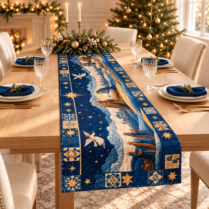 Holy City Quilted Table Runner, Jerusalem Biblical Night Scene, Christian Holiday Table Decor, Religious Home Gift 8e544236-d69a-4a19-a6fa-d3320e903aac-Elegant-navy-Christmas-table-setting.png