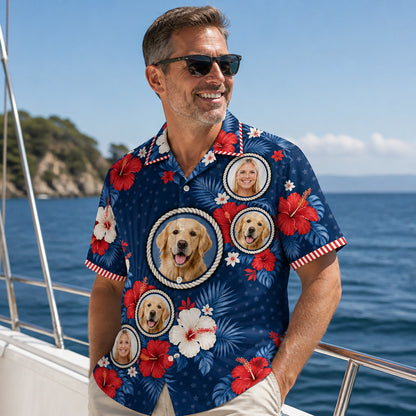 Patriotic Hibiscus Pet Face Hawaiian Shirt - Lifestyle 1