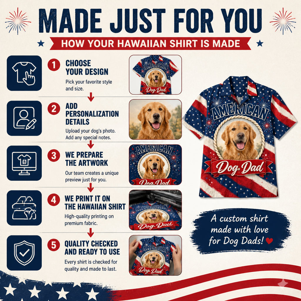 American Dog Dad Photo Hawaiian Shirt - How it is made