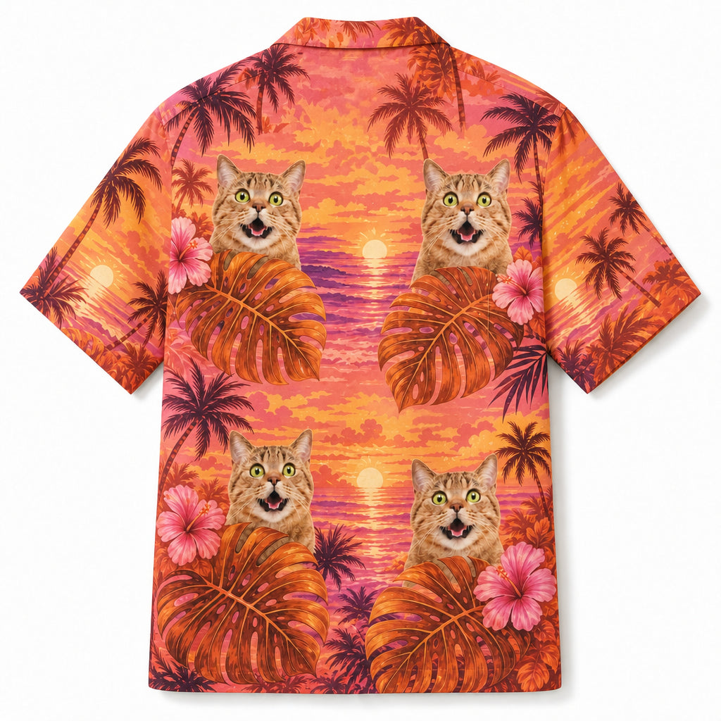 Custom Cat Face Sunset Tropical (Orange/Pink) - Back view