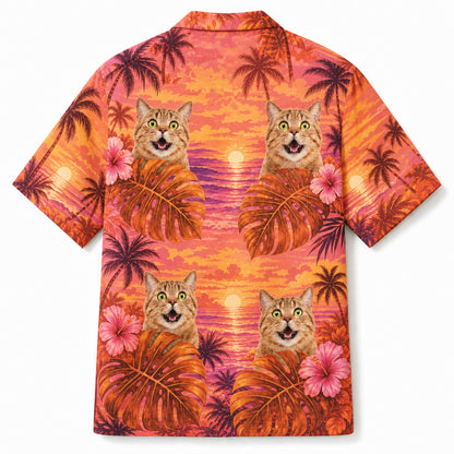 Custom Cat Face Sunset Tropical (Orange/Pink) - Back view