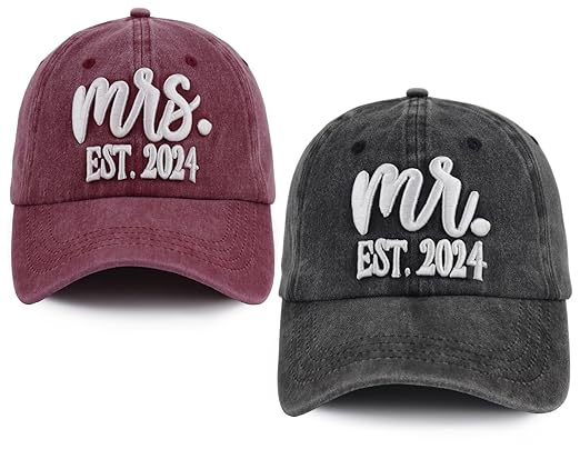 2 PCS Mr and Mrs Est 2025 Hats for Men Women, 3D Embroidered Adjustable Cotton Couples Gifts Baseball Cap 91O923EZQ8L.SX522.jpg?v=1742187813