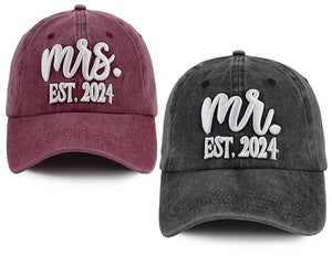 2 PCS Mr and Mrs Est 2025 Hats for Men Women, 3D Embroidered Adjustable Cotton Couples Gifts Baseball Cap 91O923EZQ8L.SX522.jpg?v=1742187813