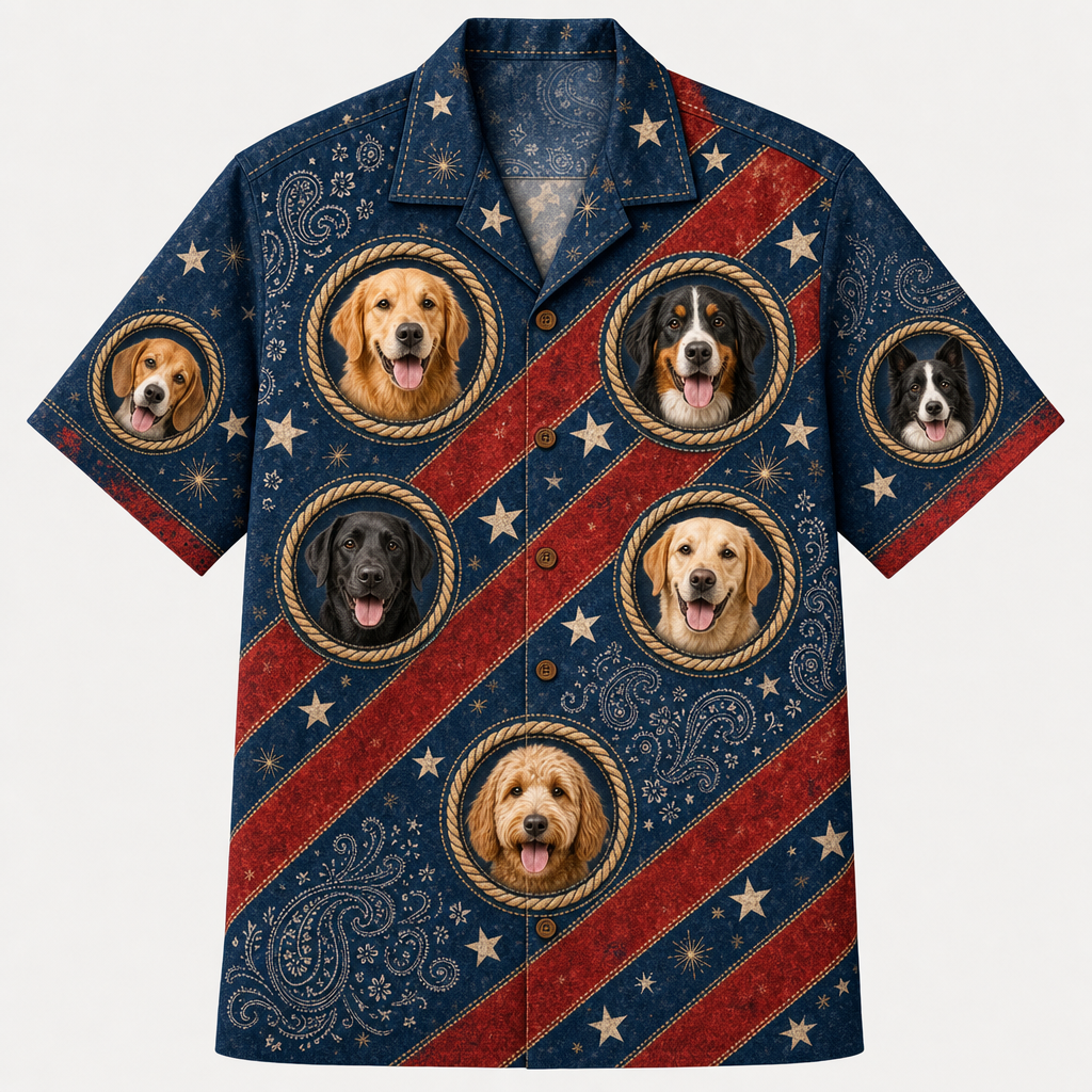Custom Pet Photo Patriotic Hawaiian Shirt - Hero