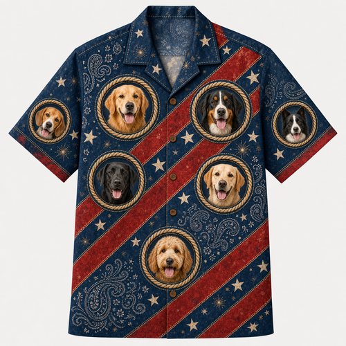 Custom Pet Photo Patriotic Hawaiian Shirt - Hero