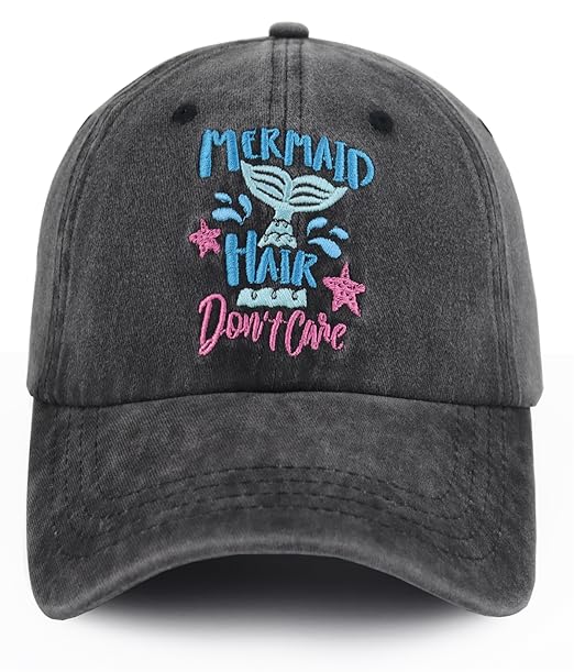 Mermaid Hair Don't Care Hat for Women, Adjustable Embroidered Washed Cotton Sun Beach Vacation Baseball Cap 91lHfrVN30L.SX522.jpg?v=1742187854