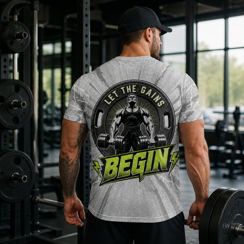 Let The Gains Begin — Power Plate Tee - T-Shirt - All over printed 9263e9df-00a3-4b90-a091-e9e59e5be1b5.jpg