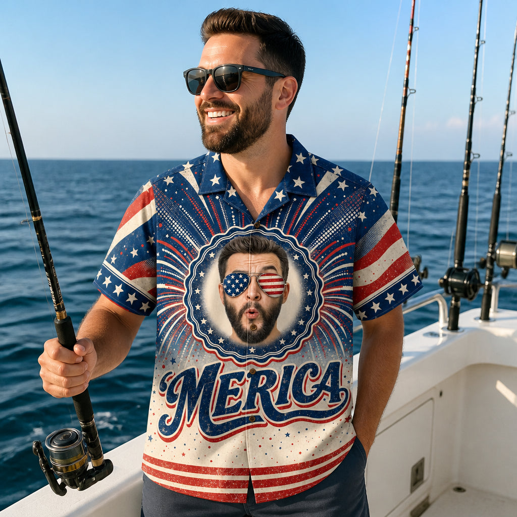 ’Merica Face Photo Hawaiian Shirt - Lifestyle 1