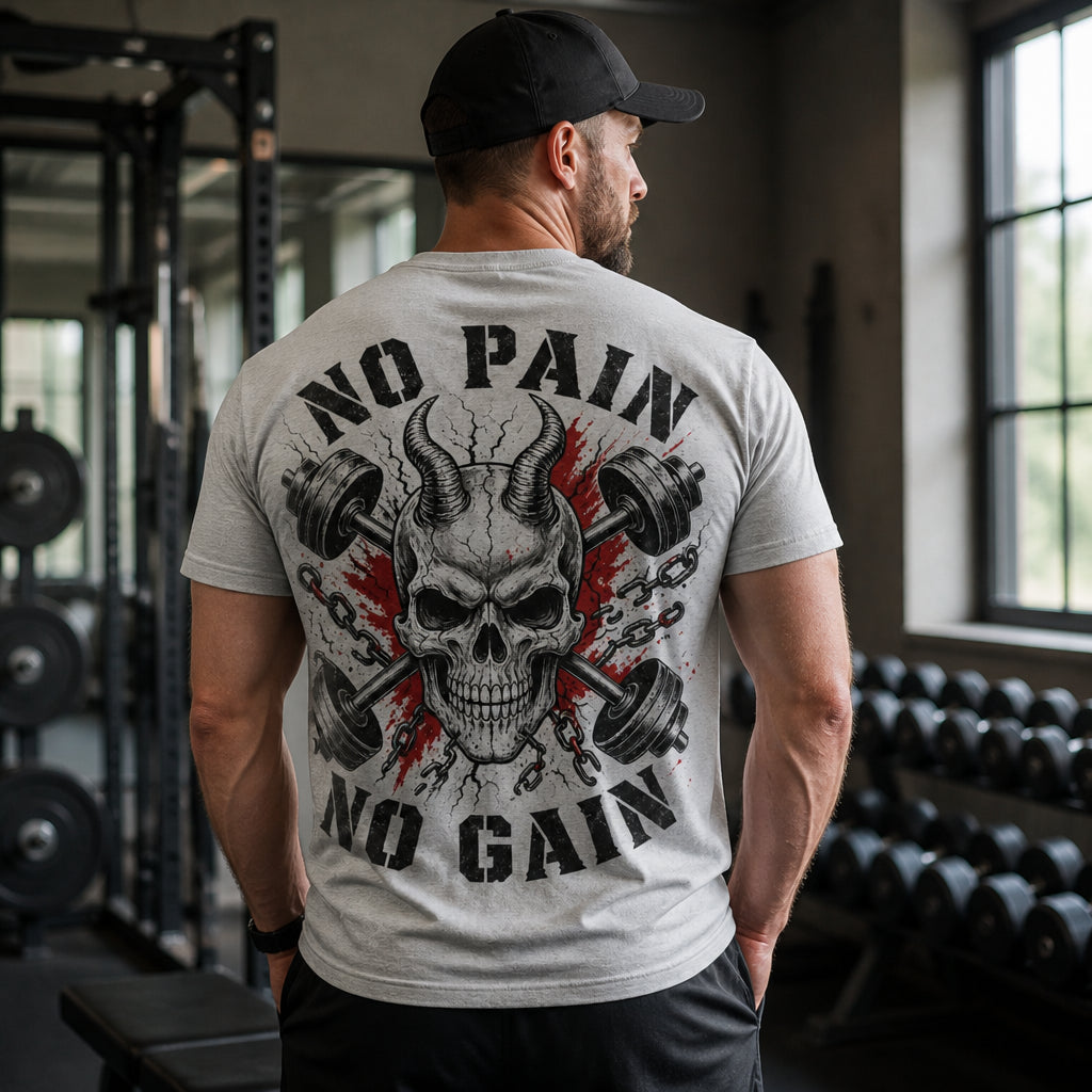No Pain No Gain Skull Barbell Tee - T-Shirt - All over printed 927ace65-4755-4260-82a0-e2e146f66b46.jpg