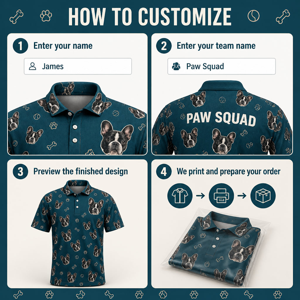 Custom Pet Face Repeat AOP Polo - How to customize