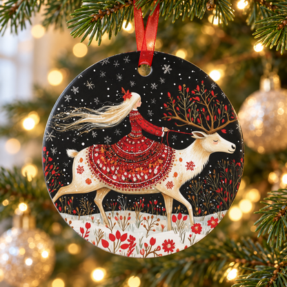 Whimsical Winter Deer & Maiden Metal Ornament, Folklore-Inspired Scandinavian Christmas Decoration, Nordic Red and White Yule Keepsake Gift 9316284e-1cc7-4e67-b487-1e6e8f68e407-banner-1.png