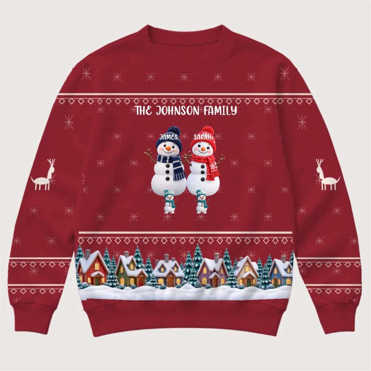 Family Snowmen 3D Effect — Personalized All-Over Christmas Sweatshirt